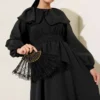 Baby Collar Belted Dress Black wholesale dress view 2 - Hicabistan Turkey factory