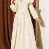 Baby Collar Embroidered Detail Dress Beige