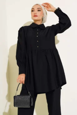 Alternative view of Baby Collar Lace Detailed Two-Piece Set Black