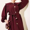 Dress with Baby Collar and Stitch Details Plum Großhandel dress view 2 - Hicabistan Türkei Fabrik