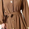 Dress with Baby Collar and Stitch Details Mink al por mayor dress view 4 - Hicabistan fábrica Turquía