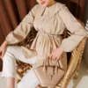 Baby Collar Tie Waist Shirt Beige