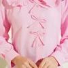 Collar Detail Ribbon Shirt Pink all'ingrosso shirt view 4 - Hicabistan fabbrica Turchia