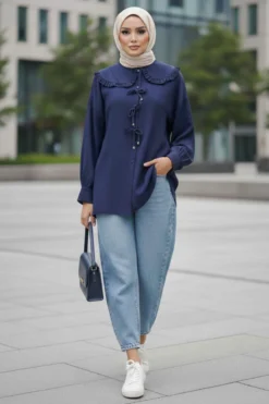Alternative view of Baby Collar Ribbon Tunic Navy Blue