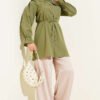 Baby Collar Embroidered Tie Shirt Khaki all'ingrosso shirt view 2 - Hicabistan fabbrica Turchia