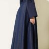 Belt Accessorized Denim Flared Skirt Navy Blue all'ingrosso skirt view 3 - Hicabistan fabbrica Turchia