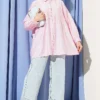 Belted Self-Patterned Shirt Pink بالجملة shirt view 2 - Hicabistan مصنع تركيا