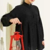 Belted Self-Patterned Shirt Black