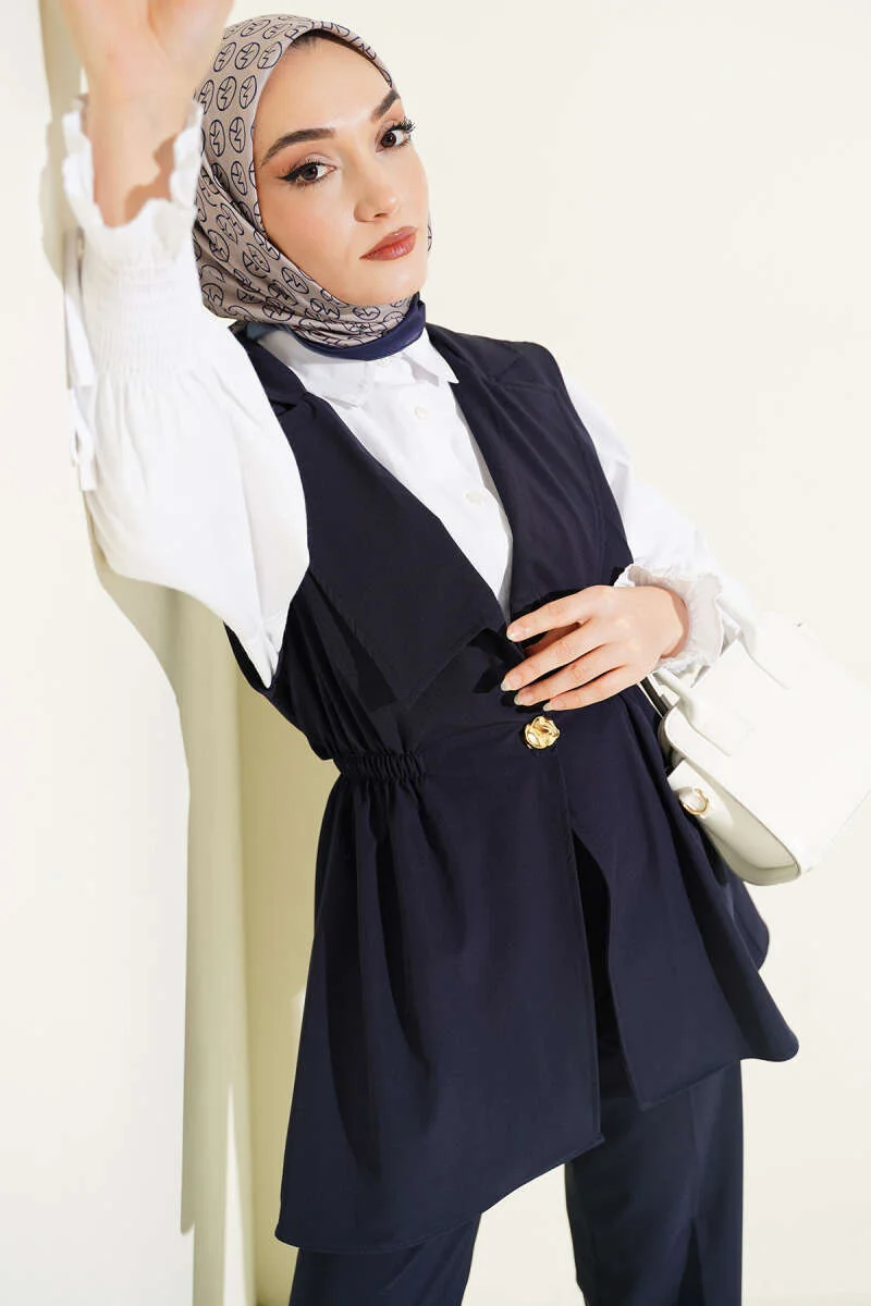 Belted Vest Two-Piece Set Navy Blue - Imagen 2