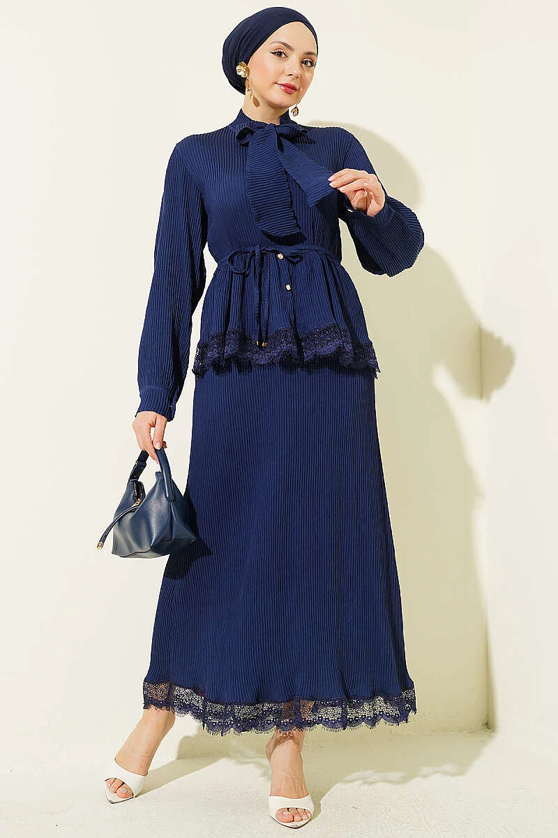 Belted Vest Two-Piece Set Navy Blue - Imagen 5