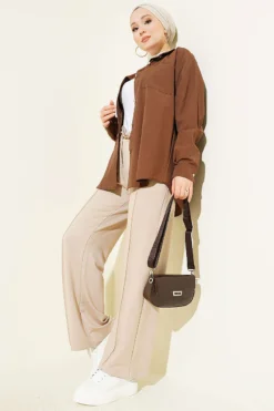 منظر بديل لـ Belted Wide-Leg Trousers Beige