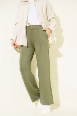 Belted Wide-Leg Trousers Khaki
