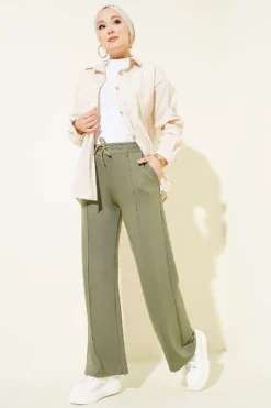 منظر بديل لـ Belted Wide-Leg Trousers Khaki