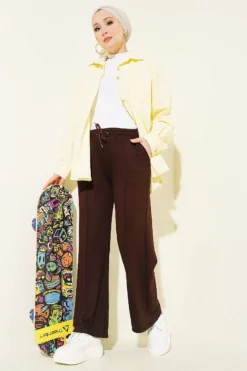 منظر بديل لـ Belted Wide-Leg Trousers Brown