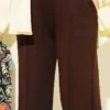 Belted Wide-Leg Trousers Brown al por mayor pants view 4 - Hicabistan fábrica Turquía