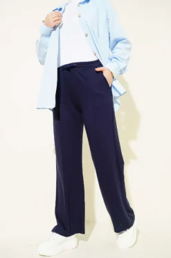 Belted Wide-Leg Trousers Navy Blue
