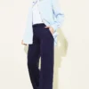 Belted Wide-Leg Trousers Navy Blue wholesale pants view 2 - Hicabistan Turkey factory