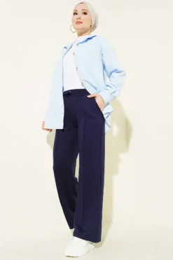 منظر بديل لـ Belted Wide-Leg Trousers Navy Blue