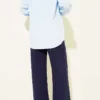 Belted Wide-Leg Trousers Navy Blue wholesale pants view 3 - Hicabistan Turkey factory