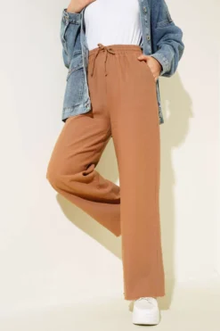 Belted Tassel Hem Trousers Mink