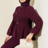 Belted Buckle Two-Piece Set Burgundy wholesale clothing set view 2 - Hicabistan Turkey factory