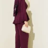 Belted Buckle Two-Piece Set Burgundy wholesale clothing set view 3 - Hicabistan Turkey factory
