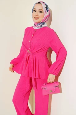 Alternative view of Belted Buckle Two-Piece Set Fuchsia