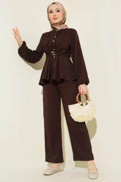 Belted Buckle Two-Piece Set Brown