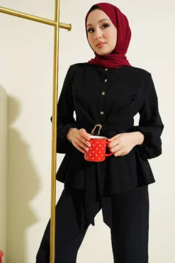Alternative view of Belted Buckle Two-Piece Set Black