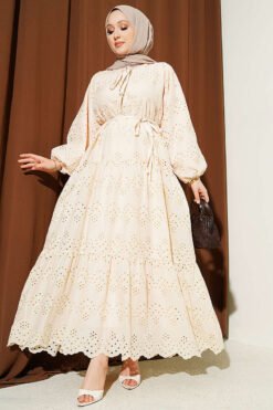 Dress with Belt Tie Detail Beige