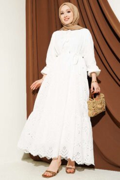 Dress with Belt Tie Detail White