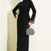 Belted Lace Tulle Evening Dress Black