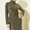 Belted Knotted Sandy Dress Khaki groothandel dress view 2 - Hicabistan Turkije fabriek