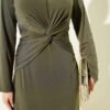 Belted Knotted Sandy Dress Khaki groothandel dress view 4 - Hicabistan Turkije fabriek