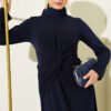 Belted Knotted Sandy Dress Navy Blue wholesale dress view 2 - Hicabistan Turkey factory