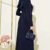 Belted Knotted Sandy Dress Navy Blue wholesale dress view 3 - Hicabistan Turkey factory