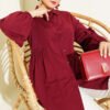 Gathered Waist Pleated Shirt Burgundy