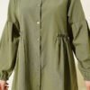 Gathered Waist Pleated Shirt Khaki wholesale shirt view 4 - Hicabistan Turkey factory