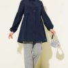 Gathered Waist Pleated Shirt Navy Blue wholesale shirt view 2 - Hicabistan Turkey factory