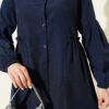 Gathered Waist Pleated Shirt Navy Blue wholesale shirt view 4 - Hicabistan Turkey factory