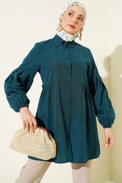 Gathered Waist Pleated Shirt Emerald