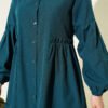 Gathered Waist Pleated Shirt Emerald groothandel shirt view 4 - Hicabistan Turkije fabriek