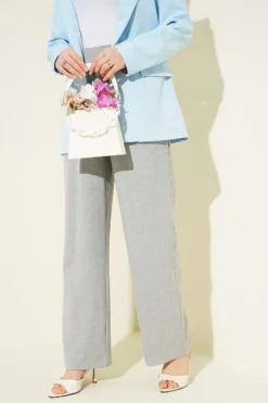 Belted Palazzo Fabric Pants Grey