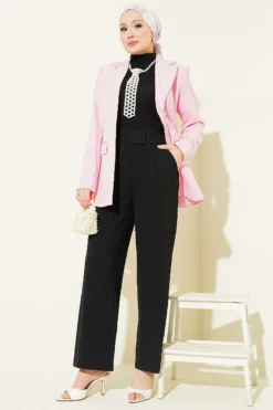 Alternative view of Belted Palazzo Fabric Pants Black