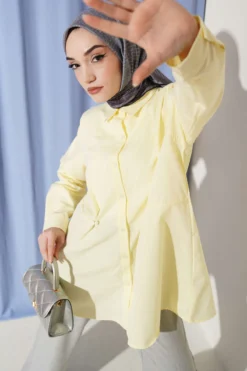 Belted Basic Shirt Yellow Großhandel shirt - Hicabistan Türkei Fabrik