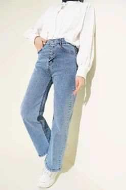 High-Waisted Wide Leg Denim Pants Blue