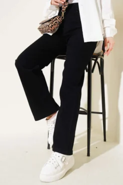 High-Waisted Wide Leg Denim Pants Black