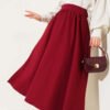 Belted Zippered Pocket Flared Skirt Burgundy بالجملة skirt - Hicabistan مصنع تركيا