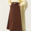 Zippered Belted Stitched Skirt Brown wholesale skirt - Hicabistan Turkey factory