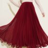 Belted Chiffon Pleated Skirt Burgundy